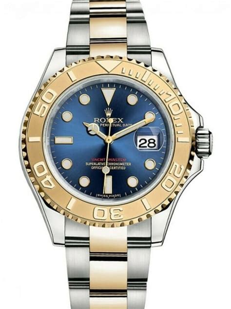 rolex yachmaster ss and gold blue face|Rolex yacht master for sale.